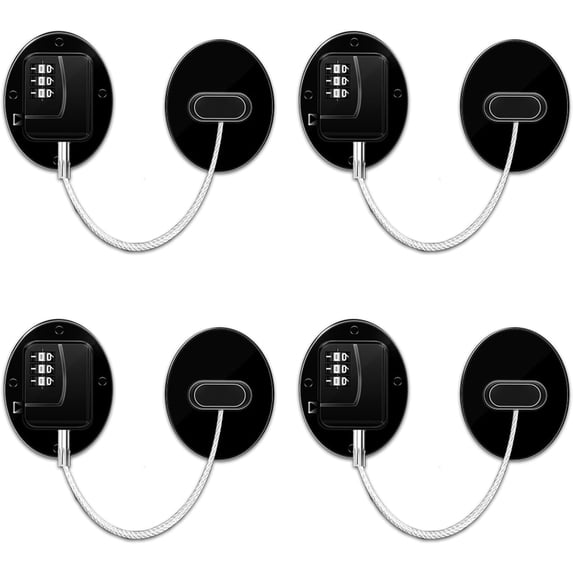 ABCISI Heavy Duty Combination Refrigerator Lock (4 Pack) - Fridge Lock for Fridge, Cabinets, Drawers, Window and Cabinet Locks Baby Proofing, Strong Non-Marking Adhesive No Drilling (Black)