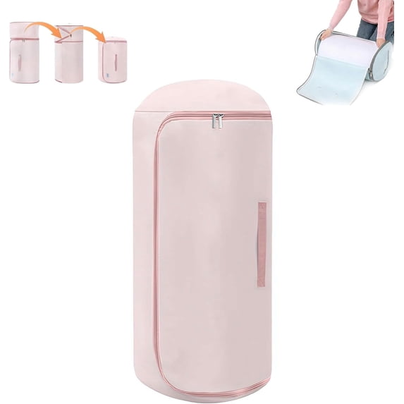 Heavy Duty Comforter Storage Bag with Smooth Zippers, Ultra Space Saving Self Compression Organizer for Bedding, Washable Blanket Bag for Closet & Moving, Large Capacity Duvet Organizer (pinkS)