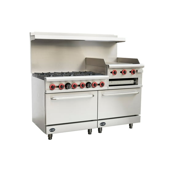 Heavy Duty Commercial 60" 6 Burner Gas Range with Oven, Broiler & Griddle