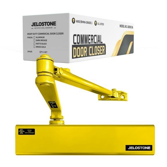 Heavy Duty, Commercial Door Closer D8000DA, ANSI Grade 1, UL 3 Hour Fire Rated, ADA Compliant, Delayed Action, Adjustable Spring Size 1-6 for Doors(44-330LB/30-60 in), Indoor/Outdoor (Brass Gold)