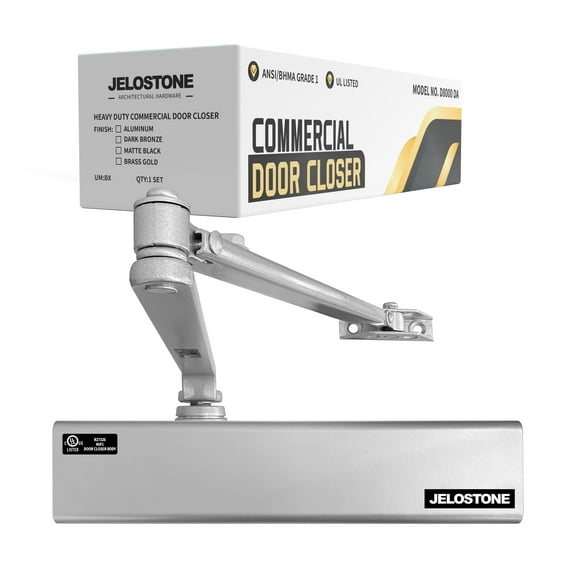 Heavy Duty, Commercial Door Closer D8000DA, ANSI Grade 1, UL 3 Hour Fire Rated, ADA Compliant, Delayed Action, Adjustable Spring Size 1-6 for Doors(44-330LB/30-60 in), Indoor/Outdoor（Aluminum）