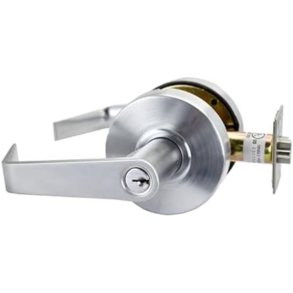 Heavy-Duty Commercial Door Lock Cylindrical Leverset Grade 2 Entry/Office Function, Satin Chrome Finish, UL 3-Hour Fire Rated, ADA Compliant, Non-Handed, Fits 1-3/8" to 1-3/4" Doors