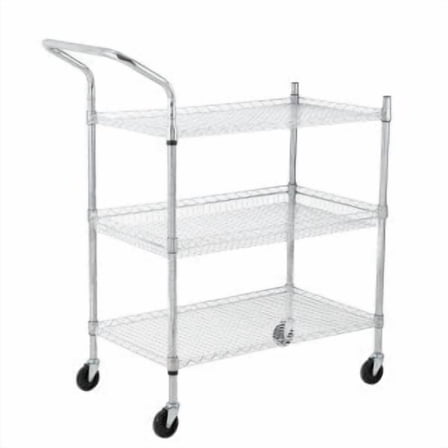 Heavy Duty Commercial Grade Utility Cart,3 Tier/2 Tier Wire Rolling Cart with Handle Bar, Steel Service Cart with Wheels,Utility Shelf Plant Display Shelf Food Storage Trolley for Restaurant,Kitchen