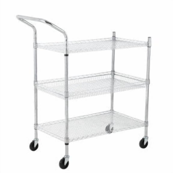 Heavy Duty Commercial Grade Utility Cart,3 Tier/2 Tier Wire Rolling Cart with Handle Bar, Steel Service Cart with Wheels,Utility Shelf Plant Display Shelf Food Storage Trolley for Restaurant,Kitchen