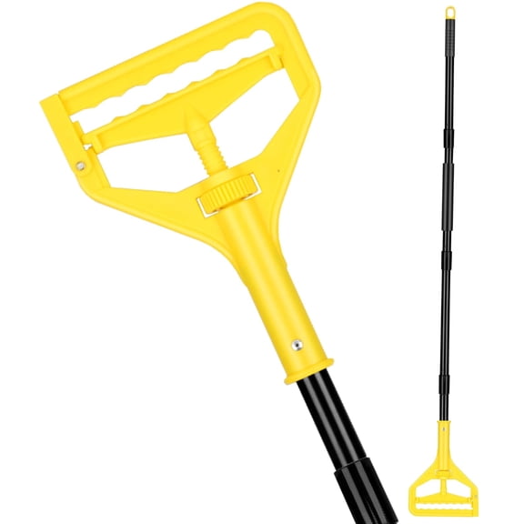 Heavy Duty Commercial Mop Handle, 58" Industrial Metal Mop Stick with Upgraded Looped-End Clamp, Wet Mops Head Replacement Holder for Industrial Floor Cleaning, Yellow