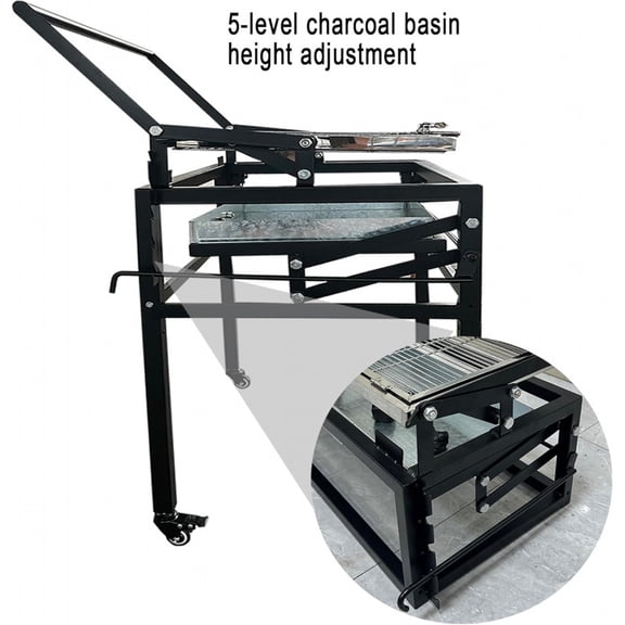 Heavy-Duty Commercial/Residential BBQ Charcoal Grill Cart with 360 Rotating Cooking Grid, Locking Wheels, Detachable Design, and Flint Ignition Ideal for Backyard,Camping,Tailgating,Restaurant Use