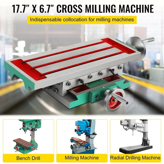 Heavy-Duty Compound Milling Table, 17.7x6.7 Inch, 2 Axis 4-Way Movement for Bench Drill and Milling Machine