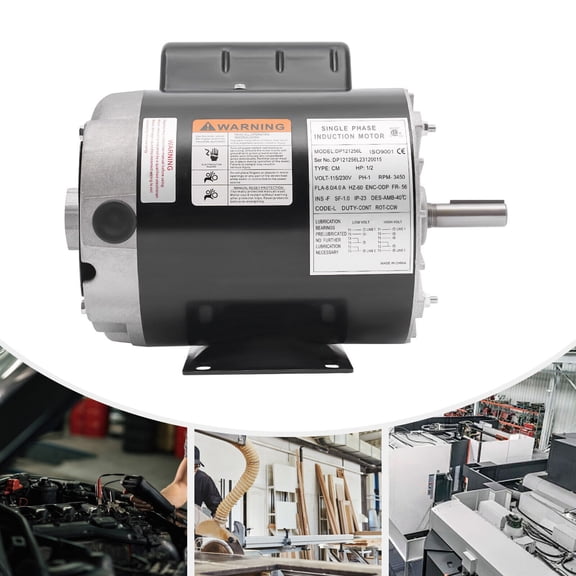 Heavy Duty Compressor Motor, 1/2HP 115V/230V 3450RPM, IP23 Rated with Overload Protection, Low Noise Design