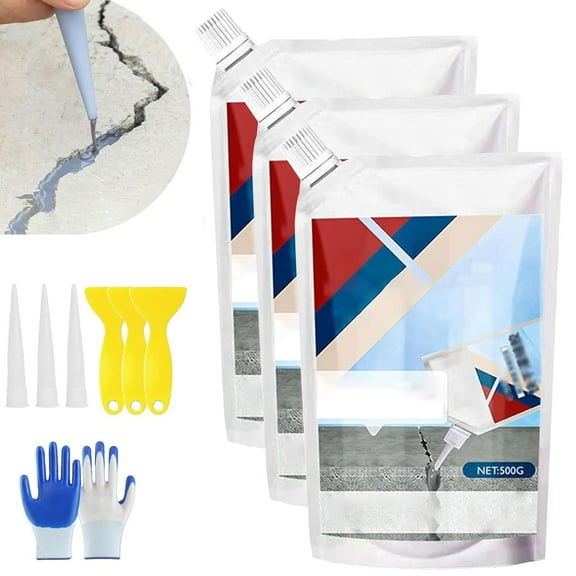 Heavy-Duty Concrete Crack Repair Filler, Cement Crack Filler, Concrete Sealer Outdoor Waterproof, Quick-Drying, for Home Repairs, Construction Projects, and Renovations (Gray,3pcs*500g)