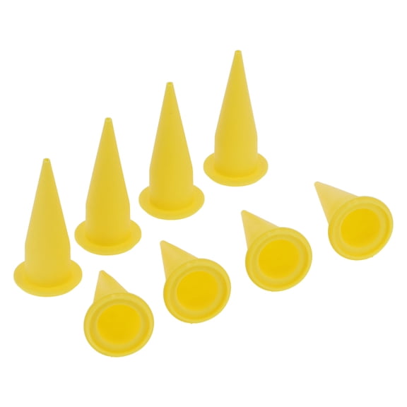 Heavy Duty Cone Nozzle Caulking Tips, Yellow Corrosion Resistant PE Plastic Reusable Caulk Tips for Glass Cement, Standard 2.17 inches / 5.5 cm Base, 8-Pack