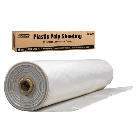 Heavy Duty Construction Plastic Sheeting 10' x 100' Roll – 6 Mil Clear Polyethylene Sheet – Waterproof Vapor Barrier, Dust & Moisture Protection for Painting, Furniture, Carpet & Contractor Use