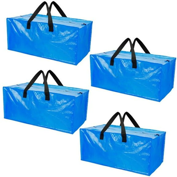Heavy Duty Container Reusable Plastic Totes Blue Moving Bin Zippered Storage Bag, Blue - 4 Piece - Unisex