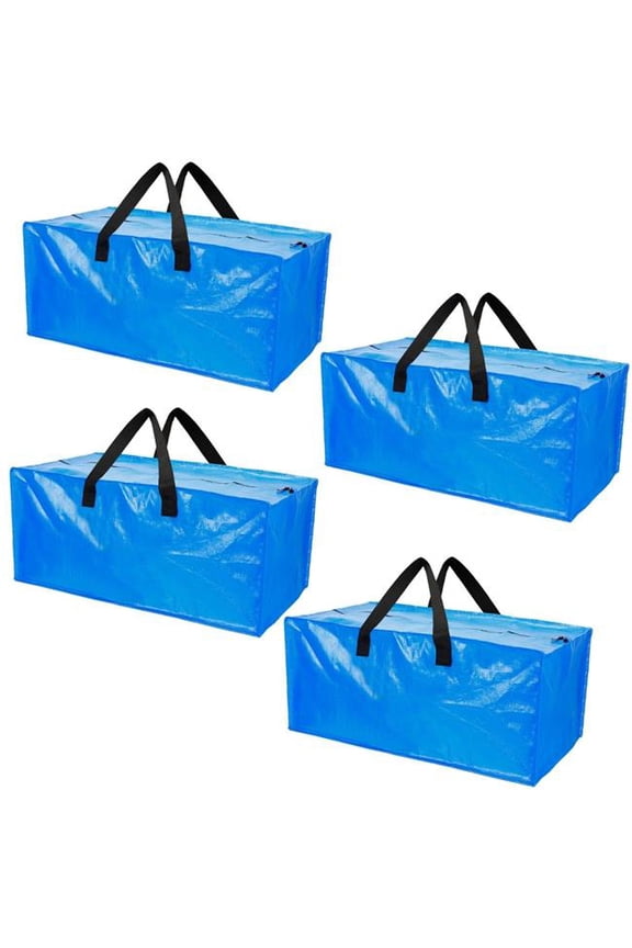 Heavy Duty Container Reusable Plastic Totes Blue Moving Bin Zippered Storage Bag, Blue - 4 Piece - Unisex