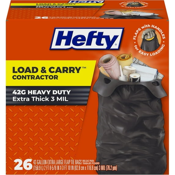 Heavy Duty Contractor Large Trash Bags, 42 Gallon, 26 Count