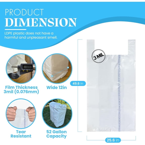 Heavy Duty Contractor Trash Bags with Handles – 52 Gallon, 40 Count