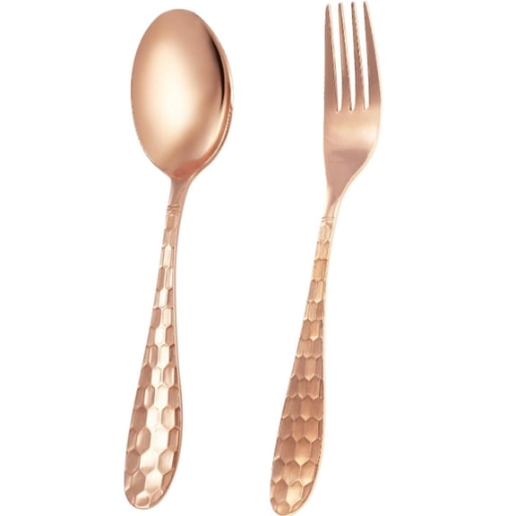 Heavy Duty Copper Spoon & Fork Set (18cm, 50g) - Balanced Cutlery for Salads and Formal Meals