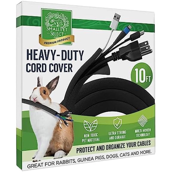 Heavy Duty Cord Cover - Black, 10ft - Ultra Durable Electrical Cable and Wire Protector for Rabbits, Dogs, Cats and Other Pets - Cord Management and Animal Protection
