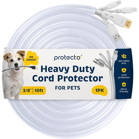 Heavy Duty Cord rs from Pets No Chew Solution, 10ft Easy to Use Dog & Cat Cord r, Clear & Odorless Critter Cord Covers for Pets, Power Audio & Video Wire r Tubing