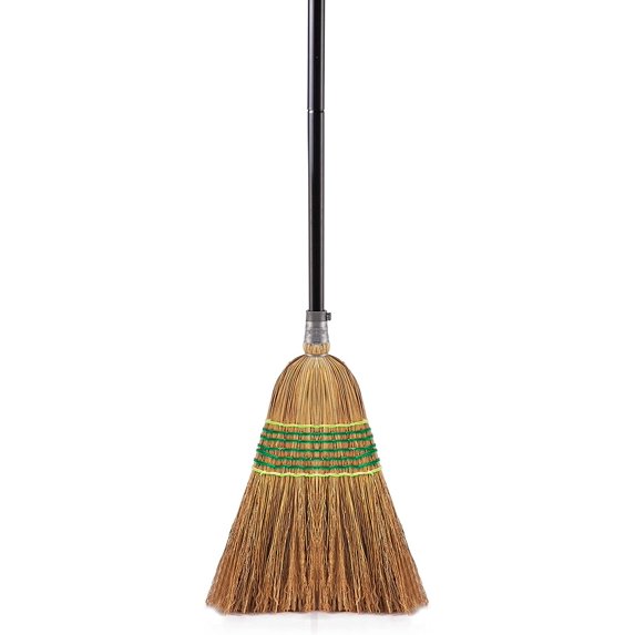 Heavy-Duty Corn Broom Commercial Indoor Outdoor Broom 59.8 inch Tall for Courtyard Garage Lobby Mall Market Floor Home Office Leaves Stone Dust Rubbish