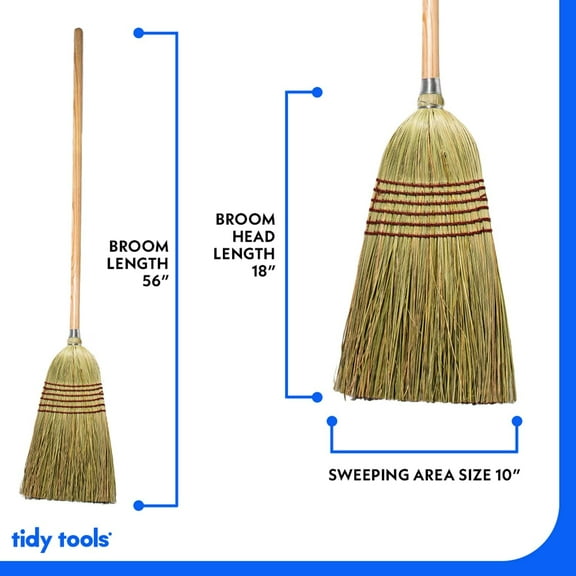 Heavy Duty Corn Broom with Wood Handle for Indoor Outdoor Use