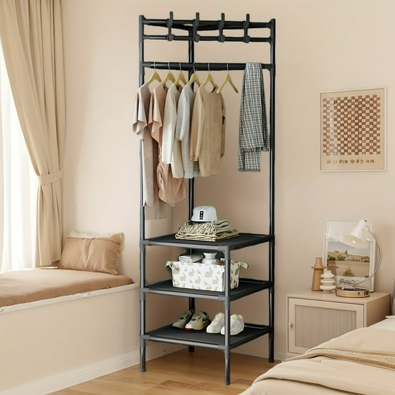 Heavy-Duty Corner Hanger - 2/3-Tier Storage with 4 Hooks for Shoes & Clothes, 80lb Capacity