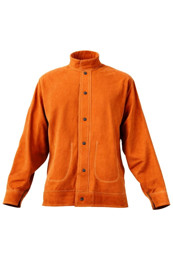 Heavy Duty Cowhide Leather Welding Jacket Flame Resistant Waterproof Heat Resistant Safety Coat with 4 Pockets Adjustable Cuffs for Welders Steelworks XXL Size