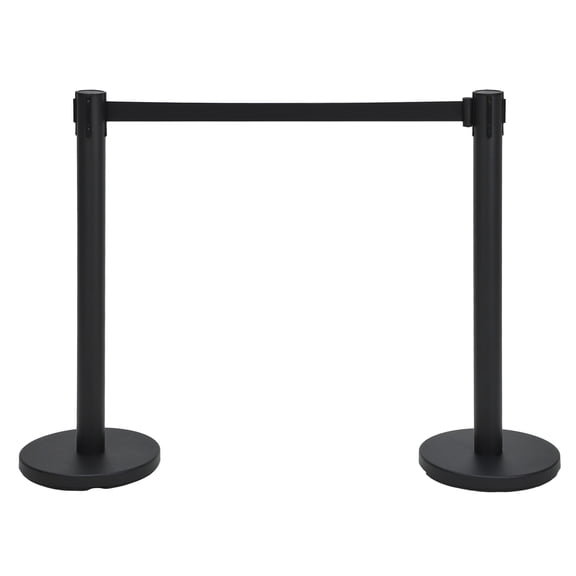 Heavy Duty Crowd Control Stanchion Barrier 6.6Ft Retractable Belt Durable Post Non-Slip Base pole rope Black