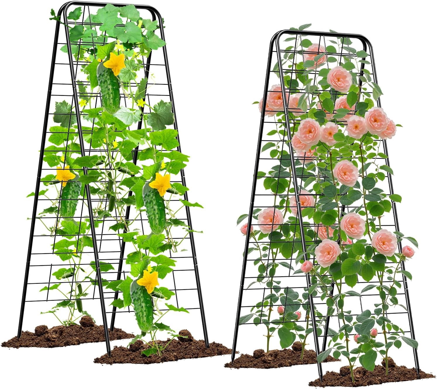 Heavy Duty Cucumber Trellis，50"x17"Adjustable A-Frame Trellis for Climbing Plants，Metal mesh Design, Rust-Proof and UV-Resistant，Garden Trellis for Cucumber Beans and Vine Type Plants.Black&2 Pcs