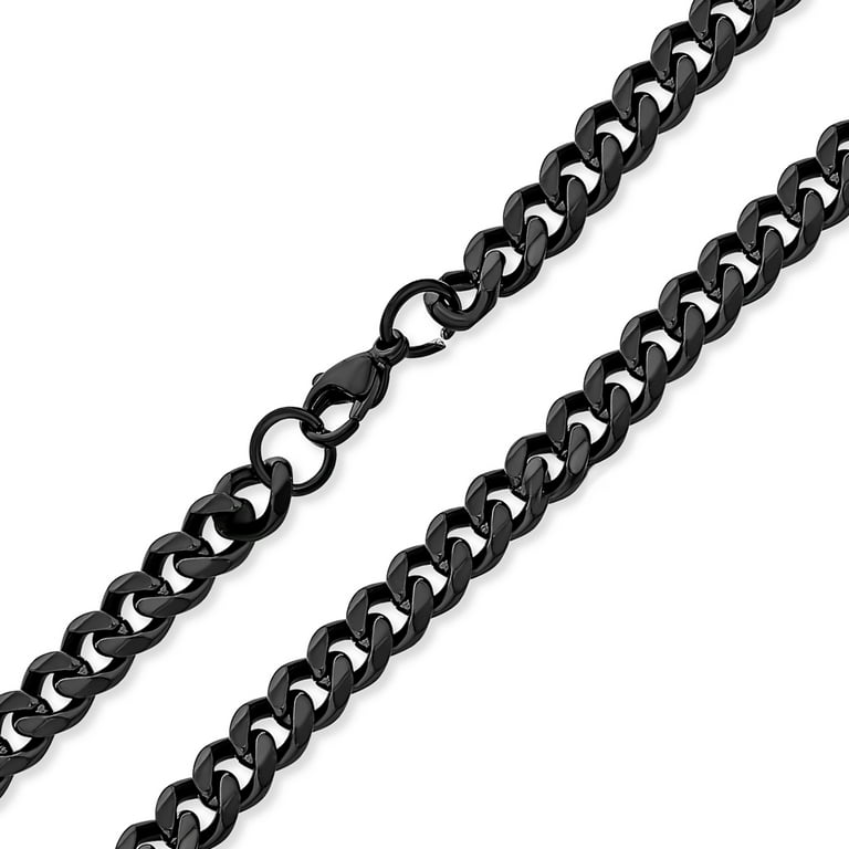 Men's Two-Tone Black Plated 7mm Steel Chain Link Necklace Jewelry
