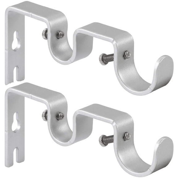 Heavy Duty Curtain Rod Brackets Double Curtain Rod Brackets Double Rod Holders 1" and 5/8" Inch Rod (Set of 2, Silver)