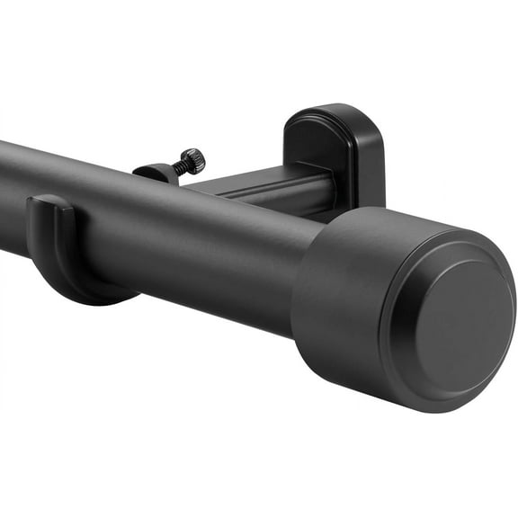 Heavy Duty Curtain Rods, 1 1/8 Inch Diameter Single Curtain Rod 36-72Inch(3-6ft) Extendable Length with End Caps Adjustable Modern Brackets-Matte Black