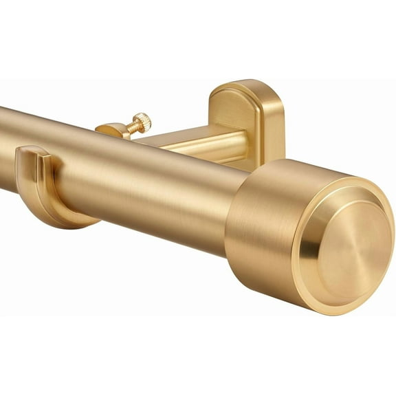 Heavy Duty Curtain Rods, 1 1/8 Inch Diameter Single Curtain Rod 36-72Inch(3-6ft) Extendable Length with End Caps Adjustable Modern Brackets-Warm Gold