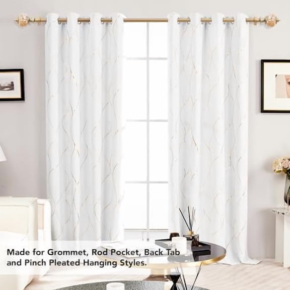 Heavy‑Duty Curtain Rods 48‑84 Inch Long, 3/4 Inch Metal Rod in Gold, Adjustable Telescoping Rod with Decorative Finials, Wall‑Mount Hardware Included, Fits Curtains for Living Room Bedroom
