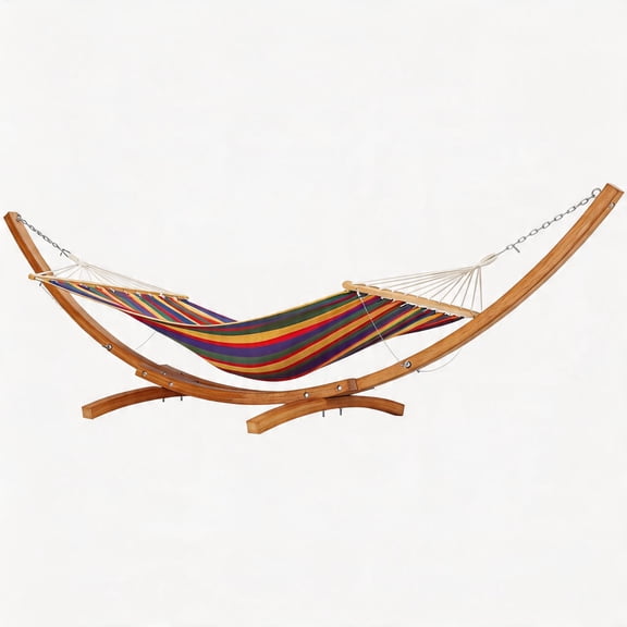 Heavy-Duty Curved Wood Hammock Stand for Outdoor & Indoor Use, Weather-Resistant Patio and Backyard Hammock Rack, Supports Up to 475 lbs, Universal Design