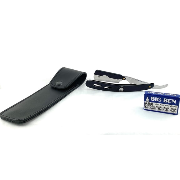 Heavy Duty Custom Barber Shavette-- Black handle -with Leather Case & Blades!