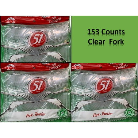 Heavy Duty Cutlery Disposable Plastic Forks, Clear, 153 Count 3 Packs