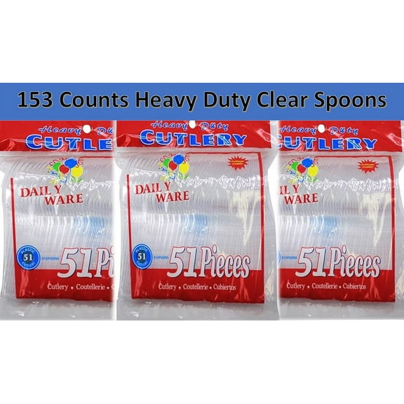 Heavy Duty Cutlery Disposable Plastic Spoons, Clear, 153 Count (3 Packs)