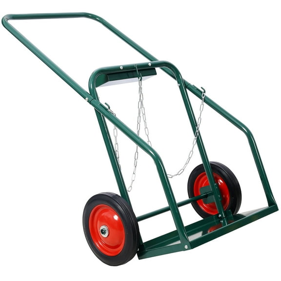 Heavy-Duty Cylinder Cart With 440 Pounds Capacity, Red Dual Oxygen Tank Dolly, Reliable Welding Equipment Transport Hand Truck For Gas Cylinders