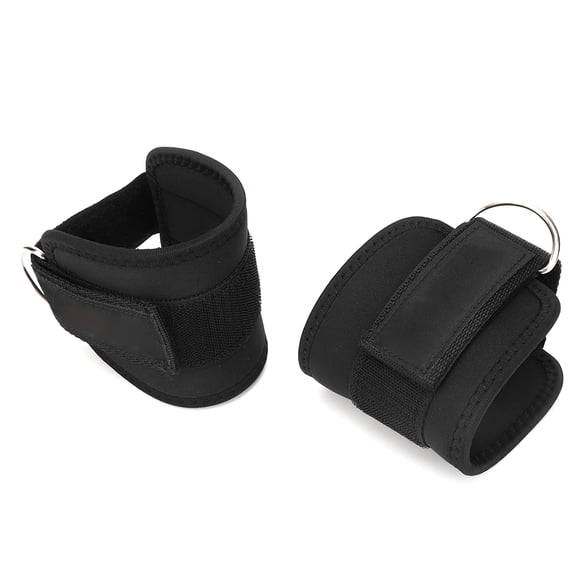 Heavy Duty D Ring Ankle Anchor Strap for Cable Machines Strength Exercise, Lower Body Fitness Equipment Attachment, Black, 1 Pair (14.8 inches / 37.5 cm)