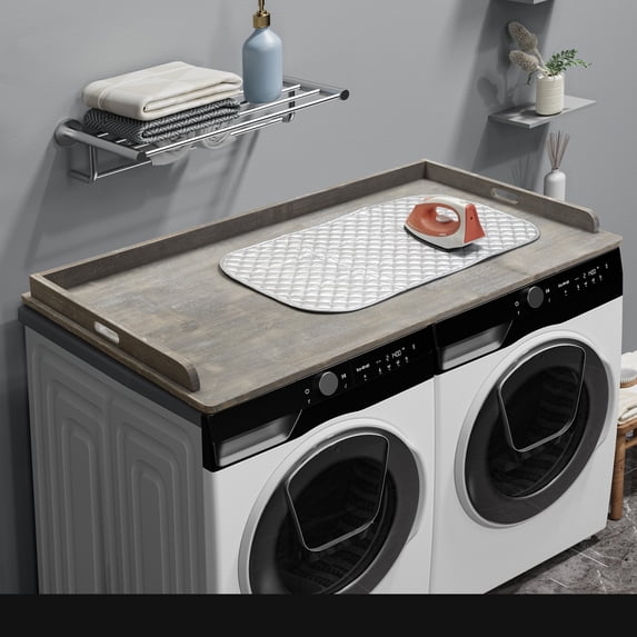 Heavy Duty DIY Wood Step Stool with Handle 32.75"Tall for Kitchen Bathroom & Laundry Room (Walnut Color)