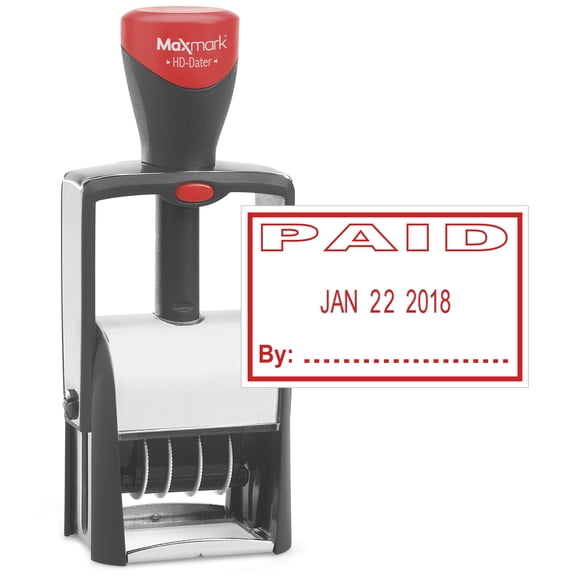 Heavy Duty Date Stamp with "PAID" Self Inking Stamp - RED Ink