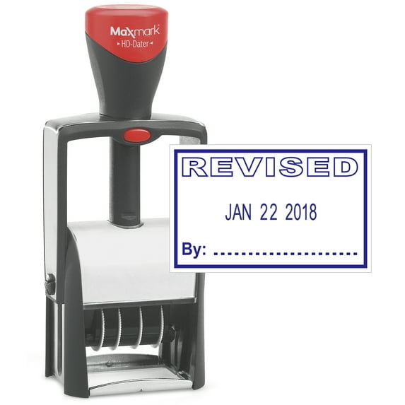 Heavy Duty Date Stamp with "REVISED" Self Inking Stamp - BLUE Ink
