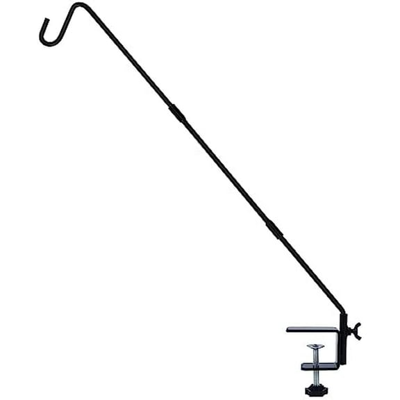 Heavy Duty Deck Hook with 2 Inch Non Slip Clamp, 25 to 36 Inch Extended Reach Deck Hook, Adjustable Rail Pole Plant Bracket for Hanging Bird Feeder, Plants, Suet Baskets, Lanterns, Wind Chimes