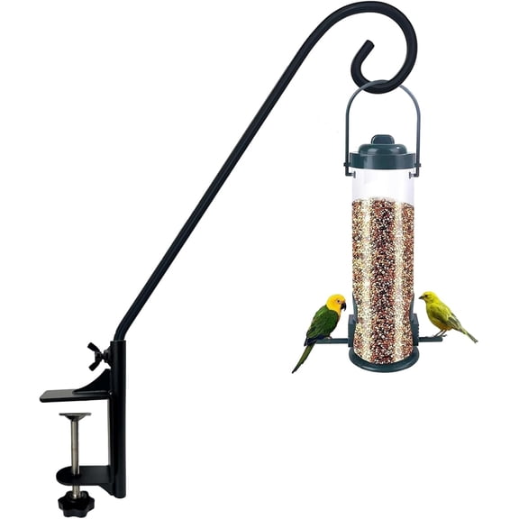 Heavy Duty Deck Hook,360 Rotating Design,Pole 15Long Metal Railing Hooks for Hanging Bird Feeders,Planters,Suet Baskets,Lanterns,Wind Chimes,Clamp Mounted,Only Hook