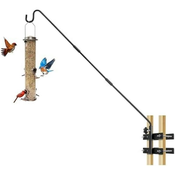 Heavy Duty Deck Hook-Deck Railing Plant Hanger, 29 to 43 Inch Extended Bird Feeder Hanger W/Double Clamps,Versatile Deck Shepherd Hook for Hanging Bird Feeders,Lanterns,Planters etc.