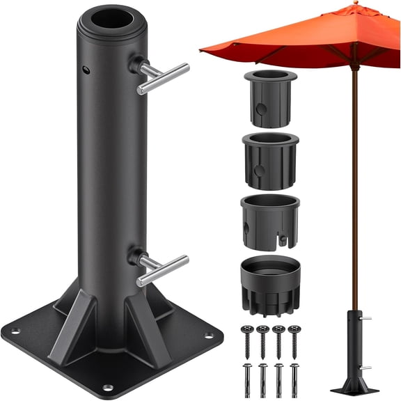 Heavy Duty Deck Mount Umbrella Holder with Plastic Sleeve, Fully Welded Steel Patio Umbrella Base, Outdoor Umbrella Stand for Patio Table, Balcony, Decks, Docks