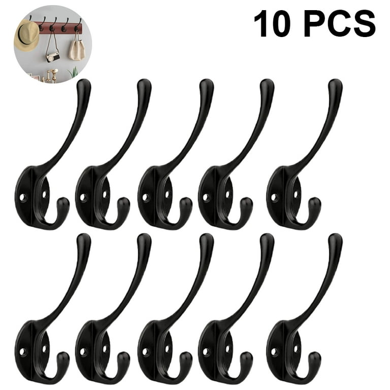 Heavy Duty Decorative Dual Coat Hook/Hat Hook - Wall Mounted,Double Coat  Hanger, 10 Pack,Black