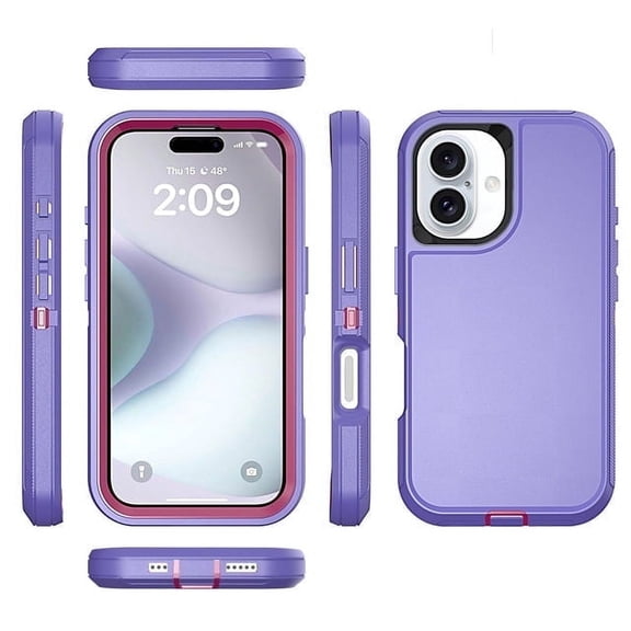 Heavy Duty Defender Rugged Belt Clip Holster Case for iPhone 16 Plus with Clip - Purple/Pink