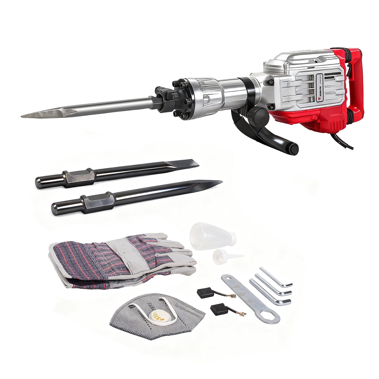 Heavy Duty Demolition Jack Hammer – Max 3500W, 1900 BPM Electric Concrete Breaker with 60J Impact Force, Includes 2 Chisels for Trenching, Breaking Holes & Construction Work
