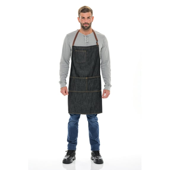 Heavy Duty Denim Work Apron With Pockets, Jean Bib Tool Apron for Men & Women Black